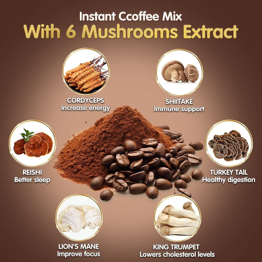 Mushroom Coffee Blend – Medium Roast Instant Coffee with 6 Functional Mushrooms