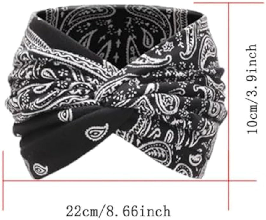 Printed Cross Yoga Headband, Print Hair Band Wide Elastic Hair Band, Twist Knot Headbands