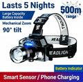 Rechargeable Headlamp,5-Night Long Battery Life,Power Indicator,500m Range,Waterproof,Zoom(Spot to Flood), Motion Sensor Switch, 90° Adjustable, Detachable Headband, Soft Light/Strobe, 1000 Lumen Constant Output, Includes Charging Cable, Power Bank