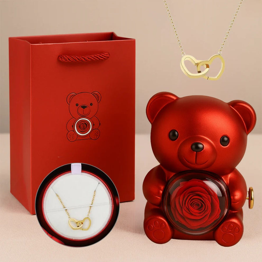Teddy Bear-Eternal Rose - Engraved Necklace