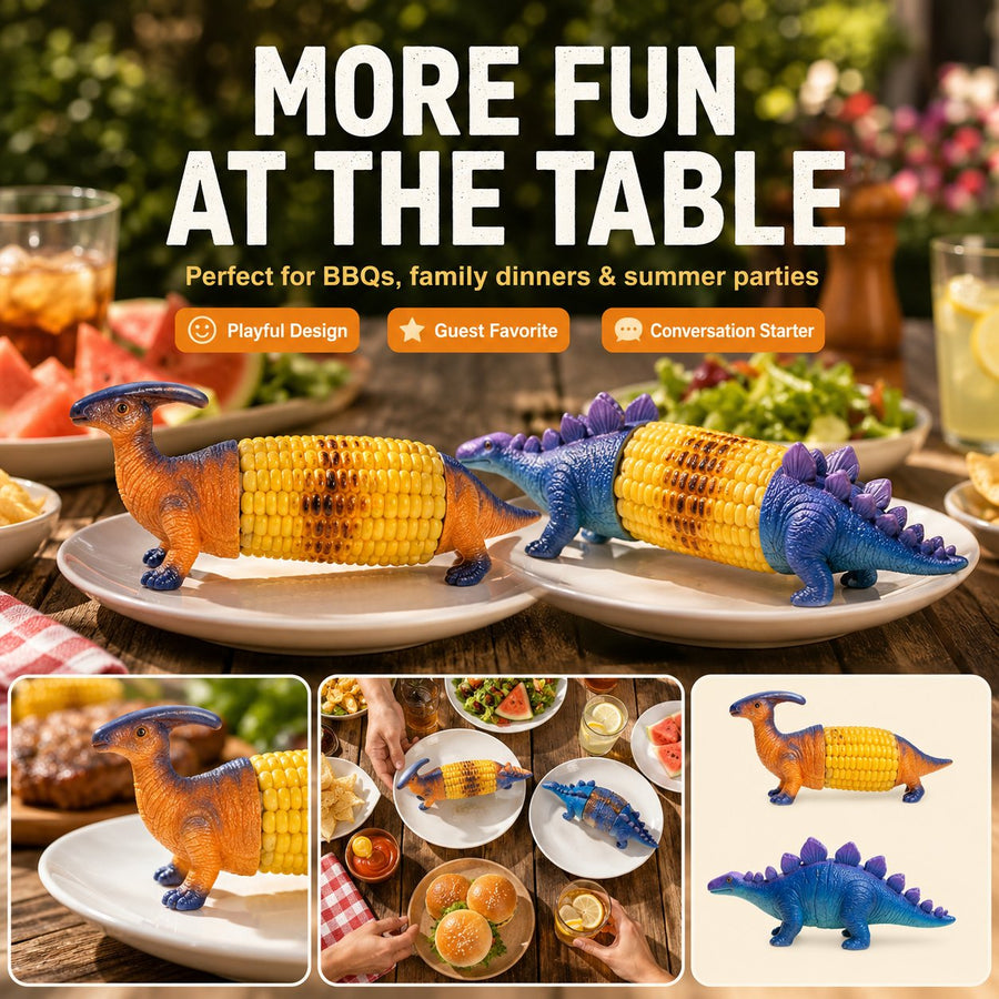 Dinosaur Corn Cob Holders with Stainless Steel Prongs