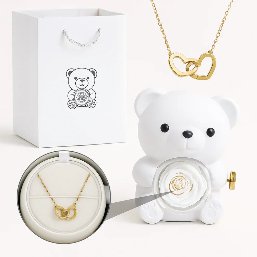 Teddy Bear-Eternal Rose - Engraved Necklace