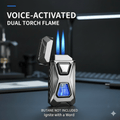 Voice-Activated Dual Flame Lighter,USB Rechargeable Windproof Refillable with Visible Window