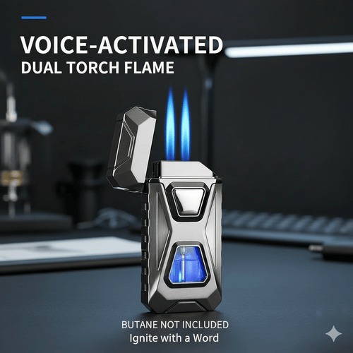 Voice-Activated Dual Flame Lighter,USB Rechargeable Windproof Refillable with Visible Window
