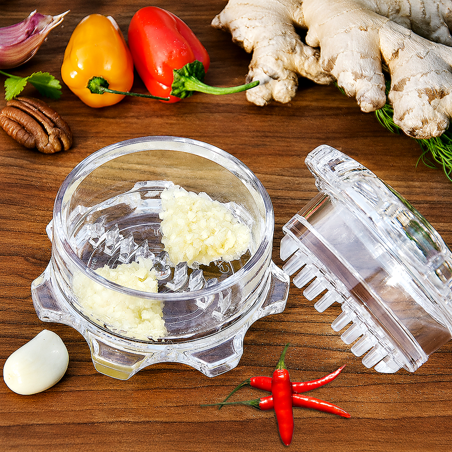 Manual Garlic Press & Peeler Set – Plastic Garlic Crusher with Rolling Peeler for Easy Kitchen Prep