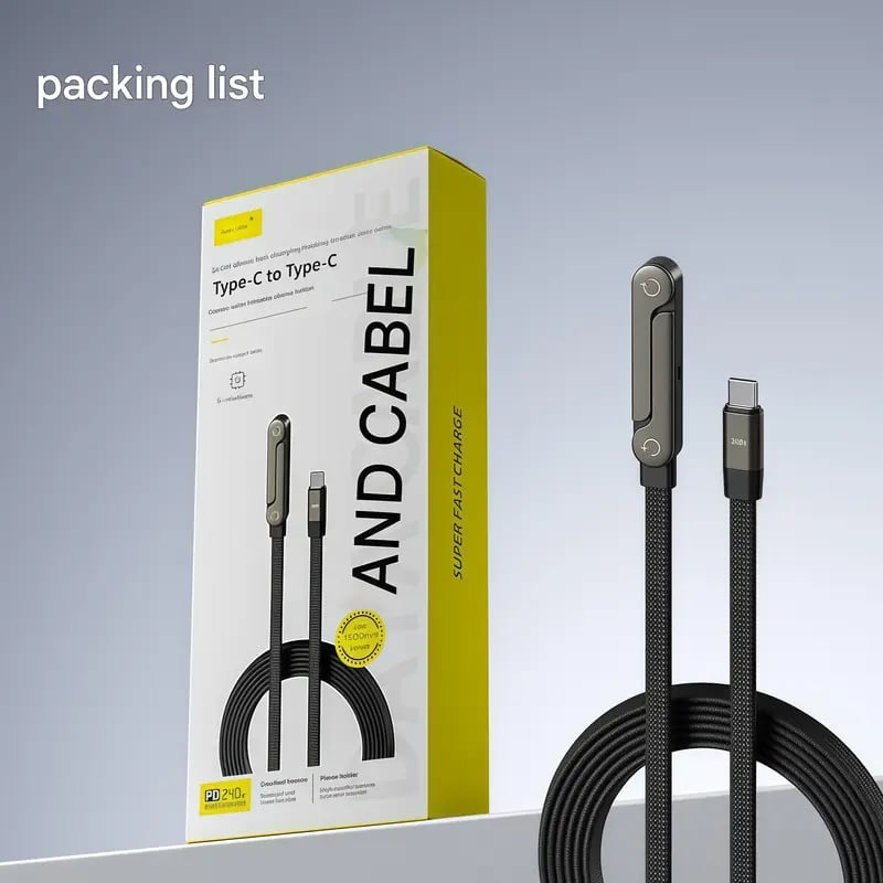 📱240W Braided Fast Charge Cable With Built-in Phone Stand