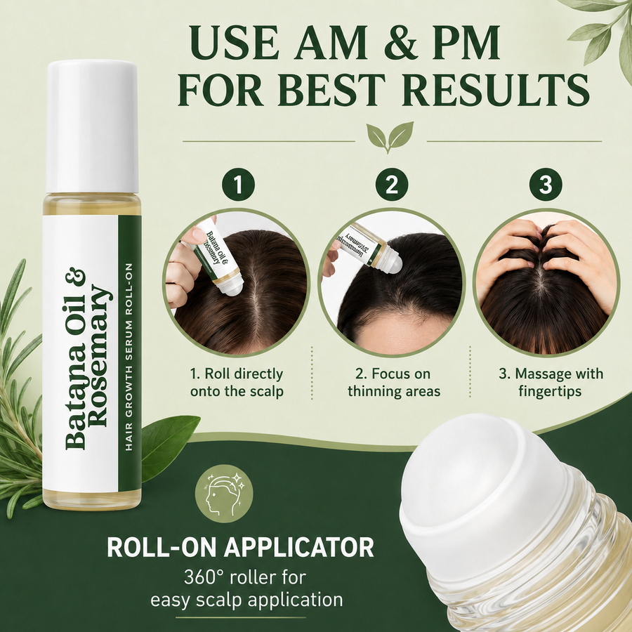 🌿Rosemary & Batana Scalp Serum Roll-On – Daily Hair & Scalp Support for Fuller-Looking Hair