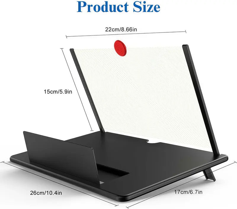 3D HD Foldable 12" Phone Screen Magnifier & Stand for Movies and Gaming