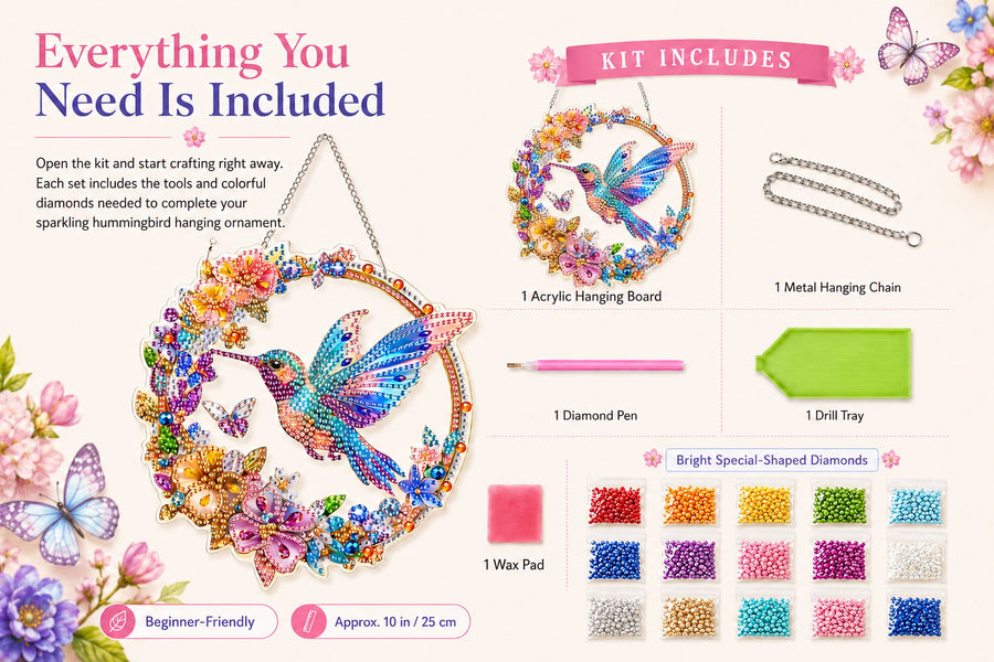 💥Hummingbird Diamond Art Hanging Ornament Kit – Sparkling DIY Window Ornament 🐦✨