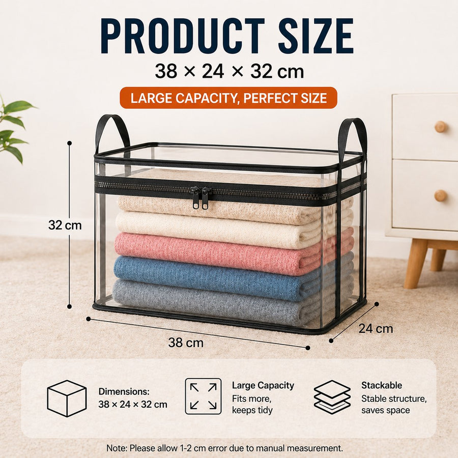 2‑Pack Heavy‑Duty Clear Plastic Storage Box with Hinged Lid