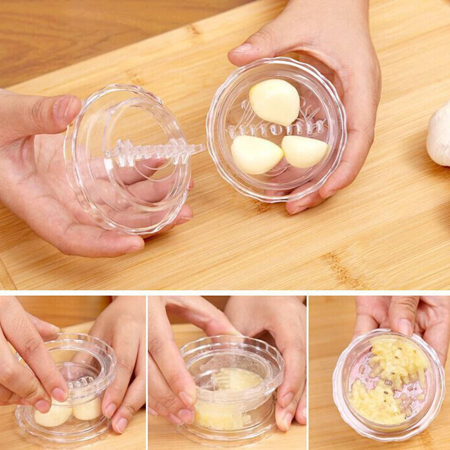 Manual Garlic Press & Peeler Set – Plastic Garlic Crusher with Rolling Peeler for Easy Kitchen Prep