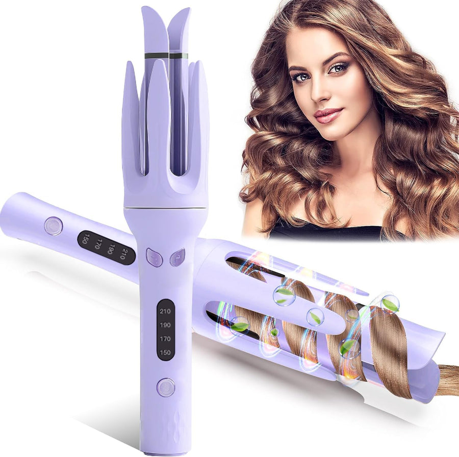 Auto Curling Iron, Ceramic Tourmaline Rotating Curler, 4 Temps, Anti-Scald