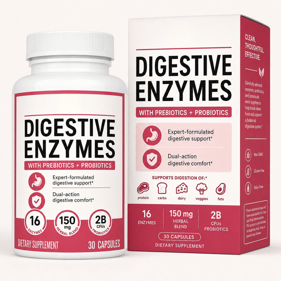 Digestive Enzyme Complex with Prebiotics & Probiotics – Daily Mealtime Comfort Support