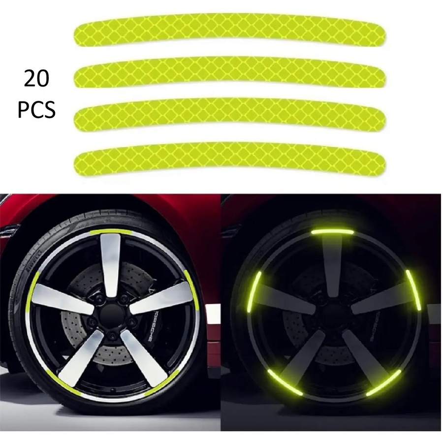 20PCS Wheel Adhesive Strips Stickers, Night Reflective Safety Decoration Strip for Car, Motocycle, Bicycle, Car Wheel Hub Reflective Sticker, Reflective Tape for Enhancing Car Wheel Safety
