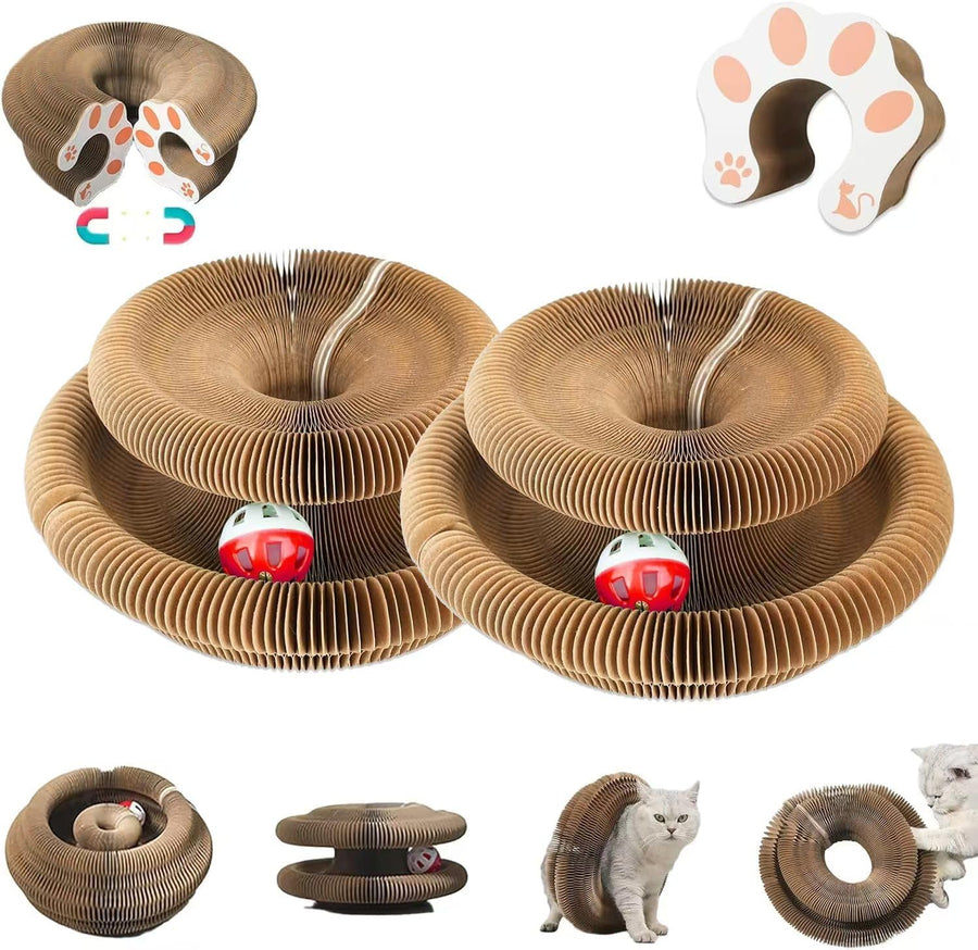 Magic Organ Cat Scratcher, Foldable with Bell Ball, Indoor Anxiety Relief Toy