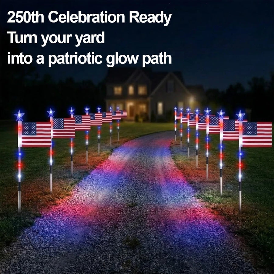 🔥Solar-Powered American Flag Path Lights, 8-pack – Celebrating The 250th Anniversary Of American Independence 🇺🇸✨