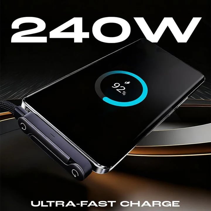 📱240W Braided Fast Charge Cable With Built-in Phone Stand