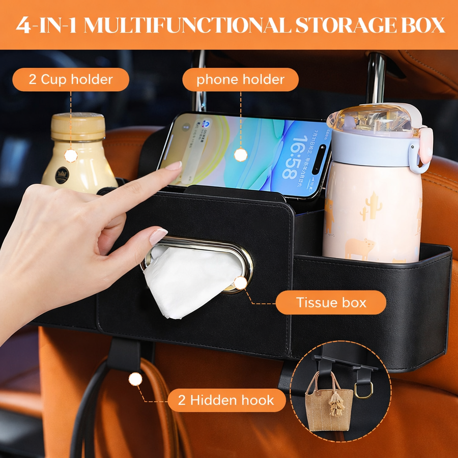 Car Backrest Storage Organizer with Hooks