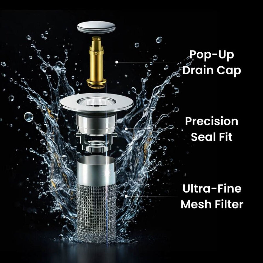 Pop-Up Bathroom Sink Drain Stopper with Hair Catcher