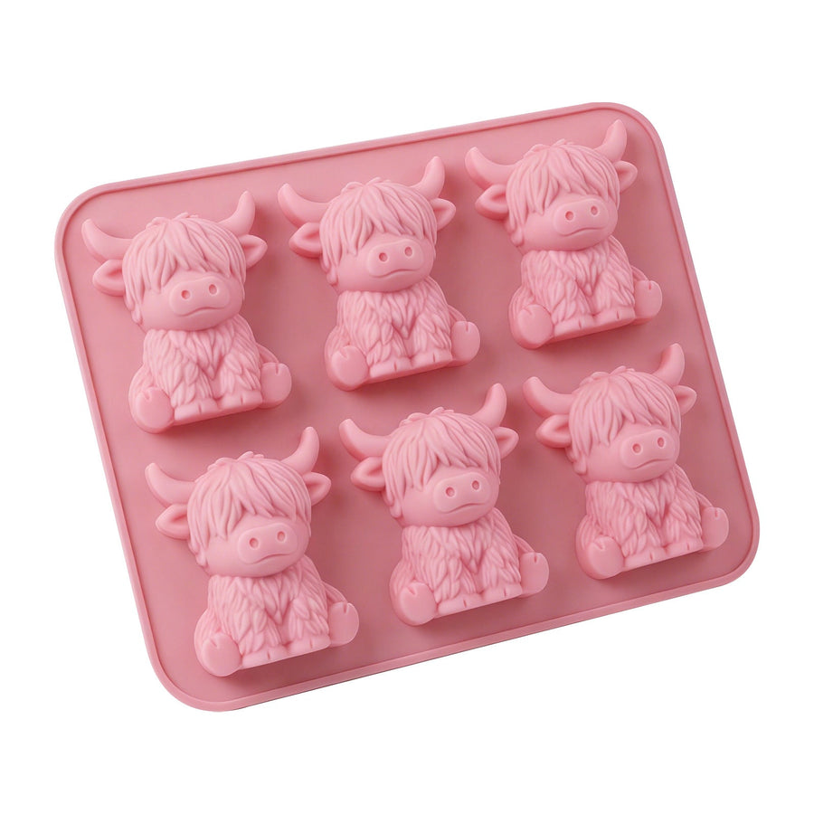 6‑Cavity Mini Highland Cow 3D Ice & Dessert Mold