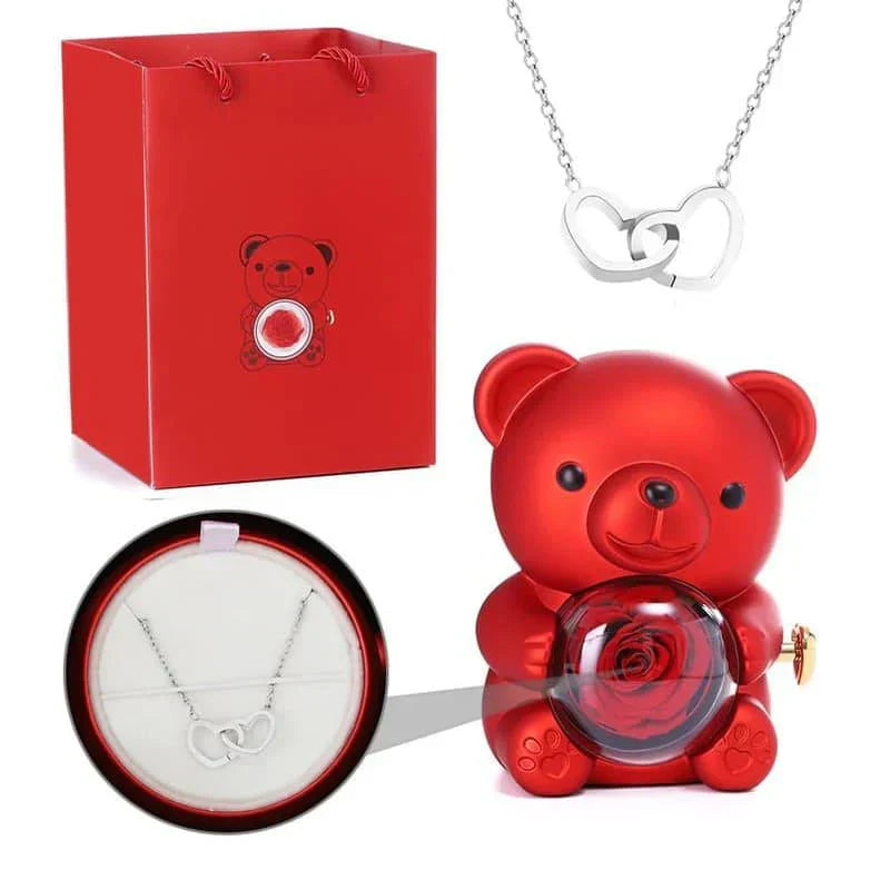Teddy Bear-Eternal Rose - Engraved Necklace