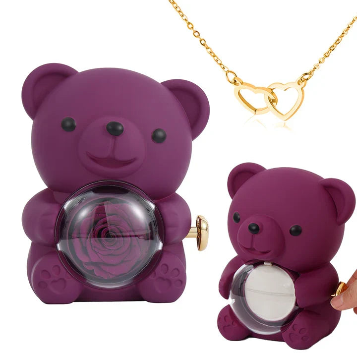 Teddy Bear-Eternal Rose - Engraved Necklace