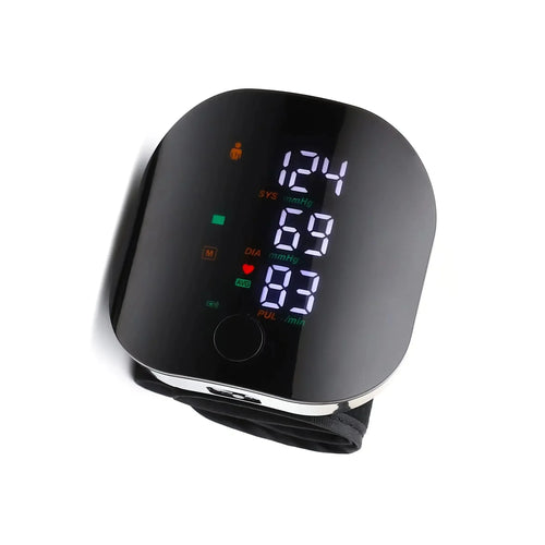 Rechargeable touchscreen wrist blood pressure monitor