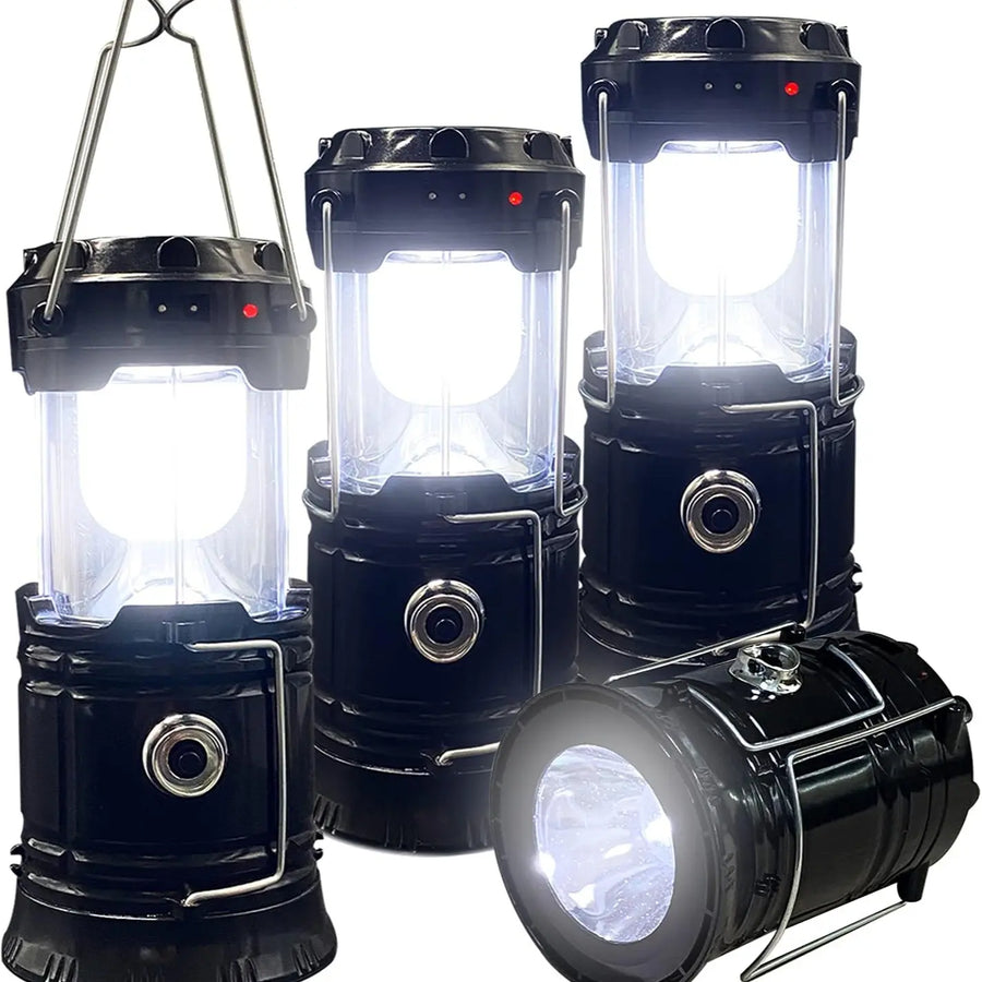 Solar Camping Lantern - Rechargeable LED Lights, Magnetic Base & Foldable Hanging Hook