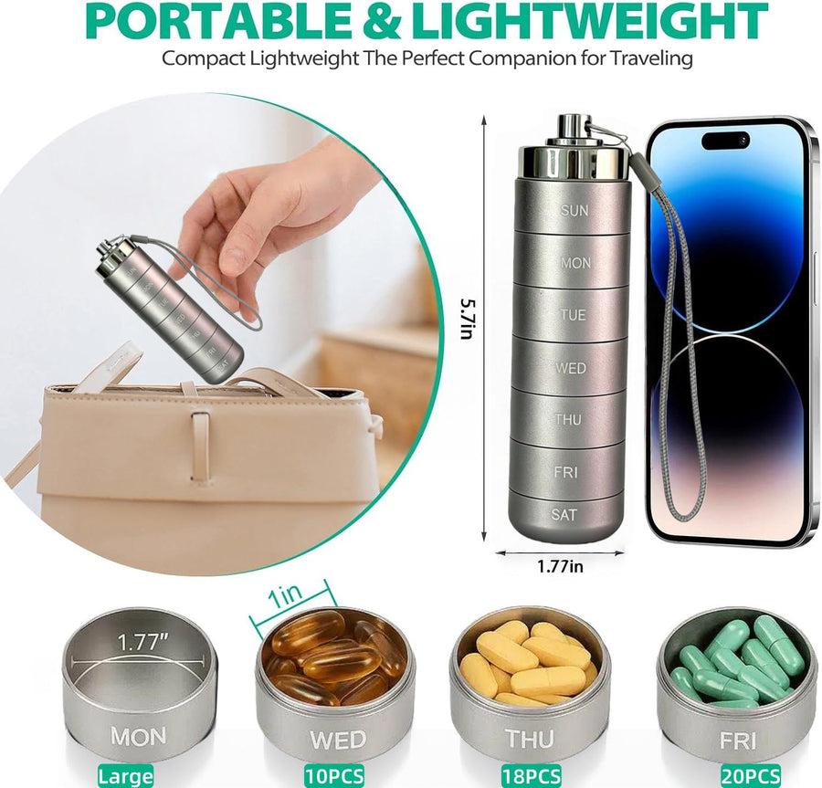 💊Portable Metal Pill Organizer – 7-Day Medicine, Vitamin & Supplement Holder