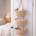 🧺Woven cotton 3-Tier Over the Door Basket, Wall-Mounted Jute Storage Organizer🔥